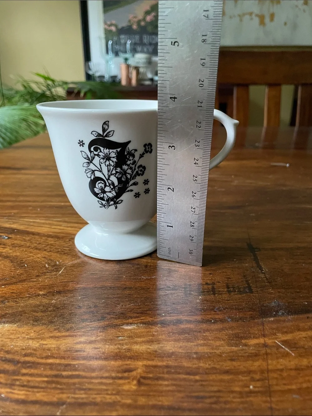 Anthropologie Monogram J footed white teacup tea cup mug